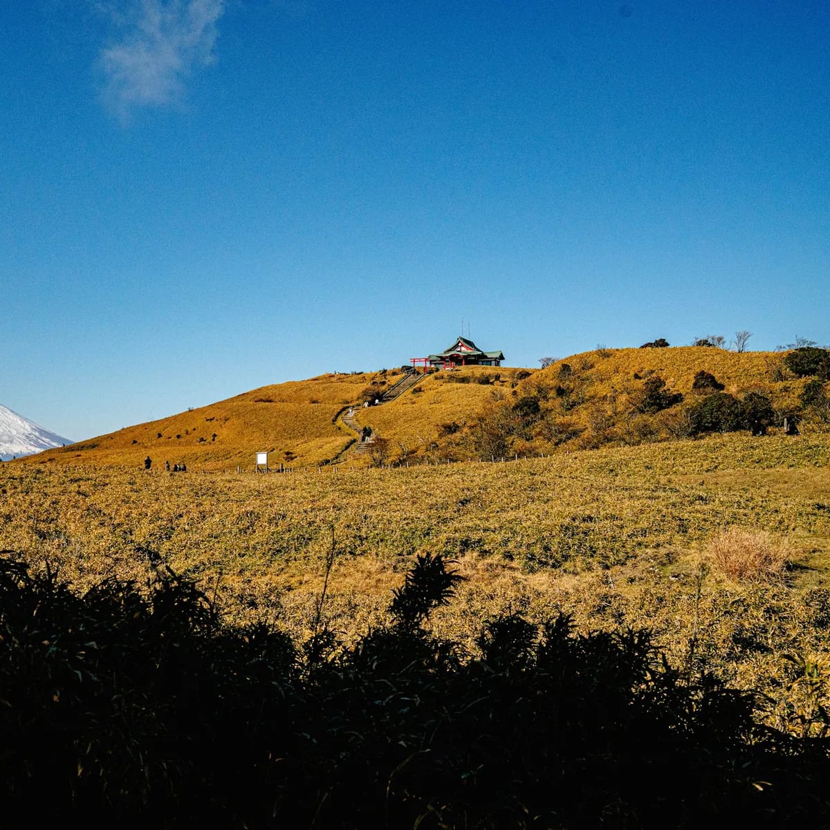 Mountain landscape with a building on a hill, Japan