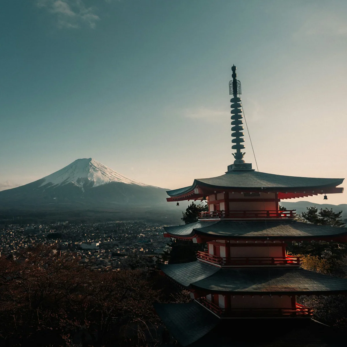 Pagoda with mount fuji in the background, Japan