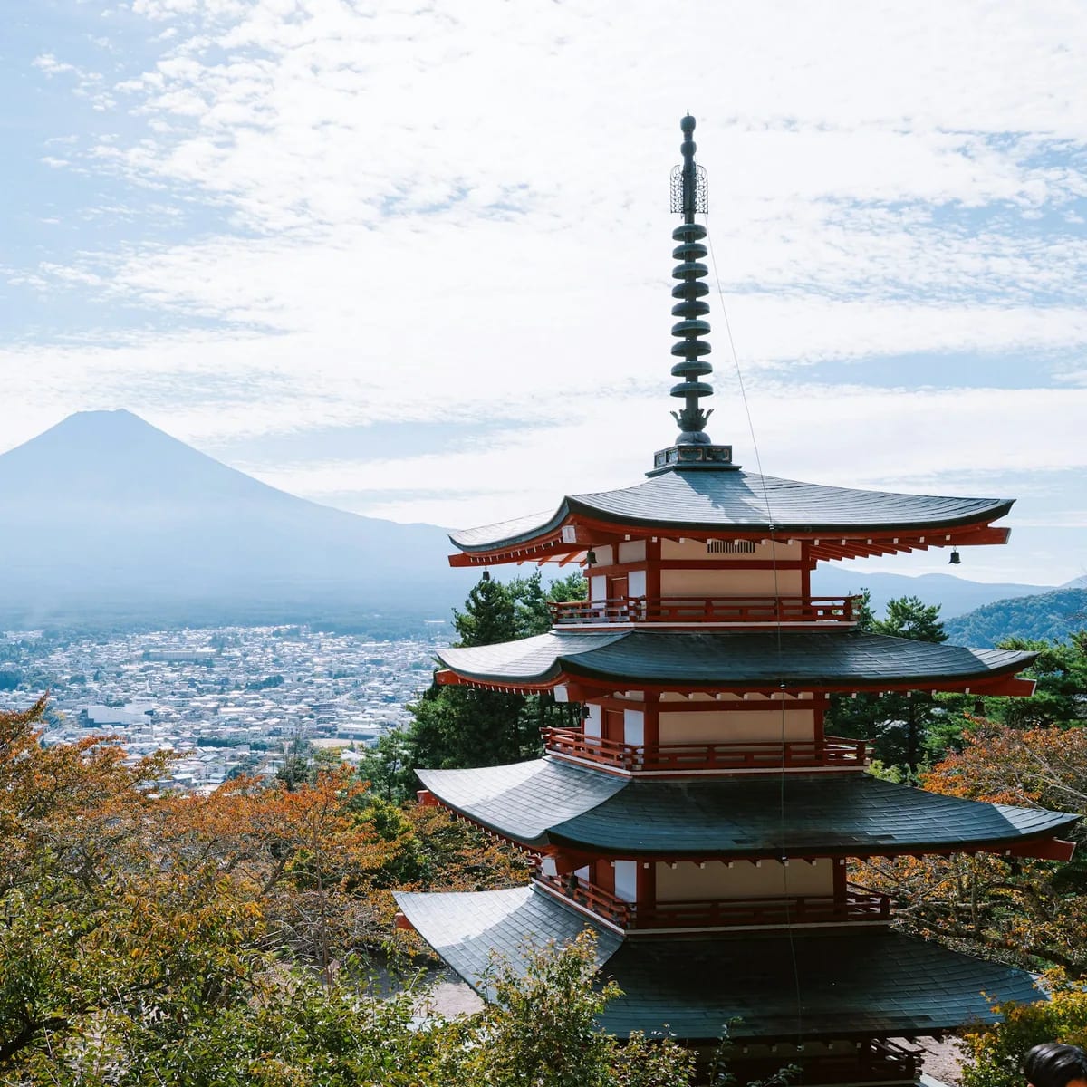 Pagoda with mount fuji in the background, Japan