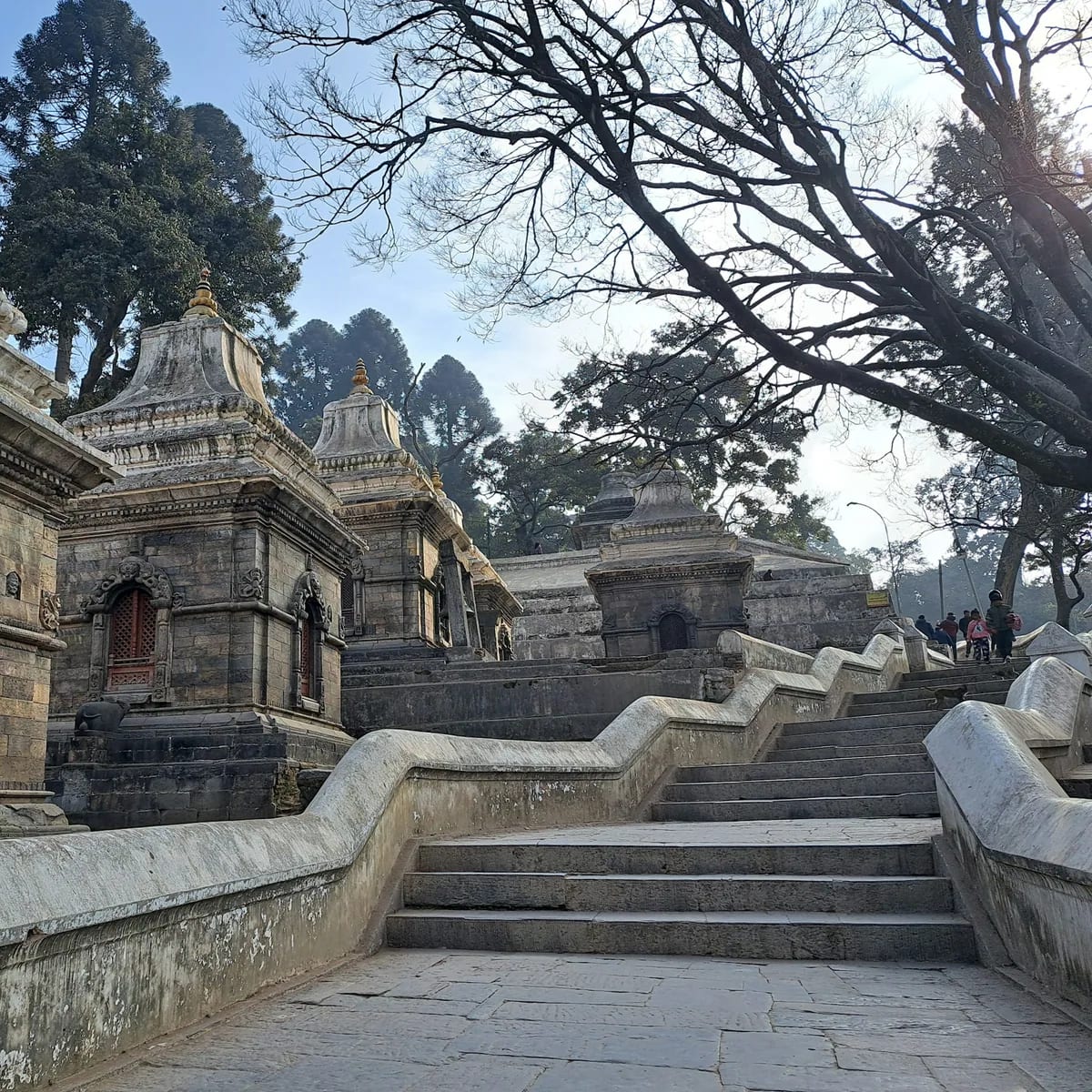 A stone staircase leading up to a building, Nepal
