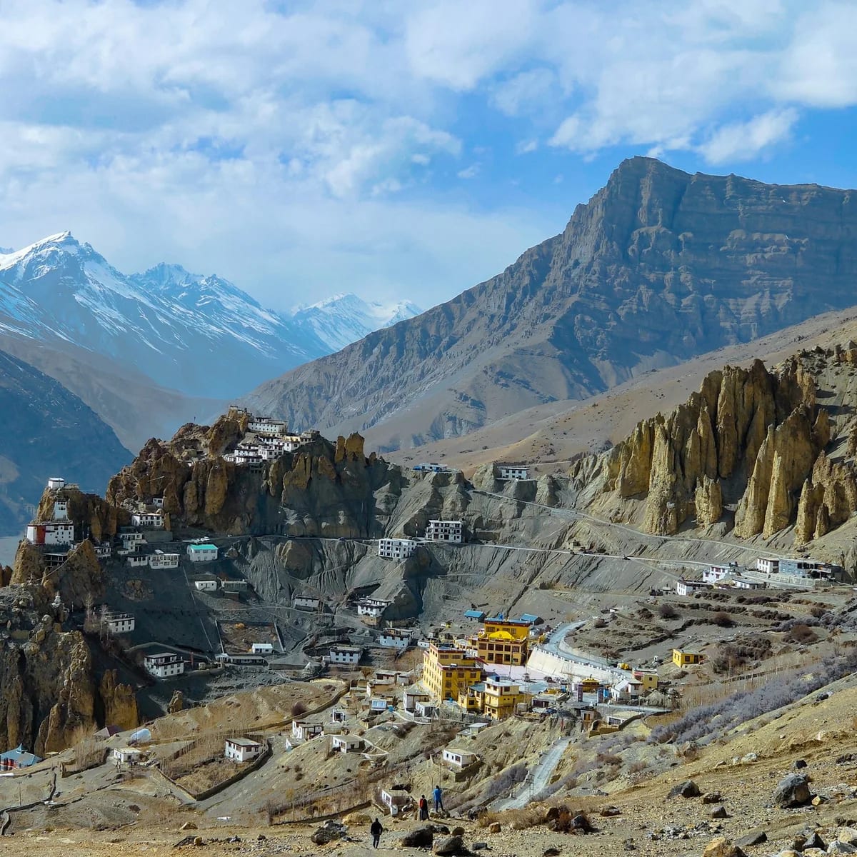 White and brown houses on mountain under blue sky during da…, Spiti Valley