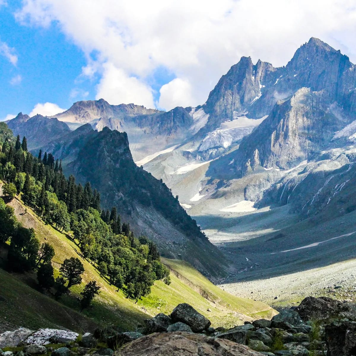 Green and gray mountains under white clouds during daytime, Kashmir