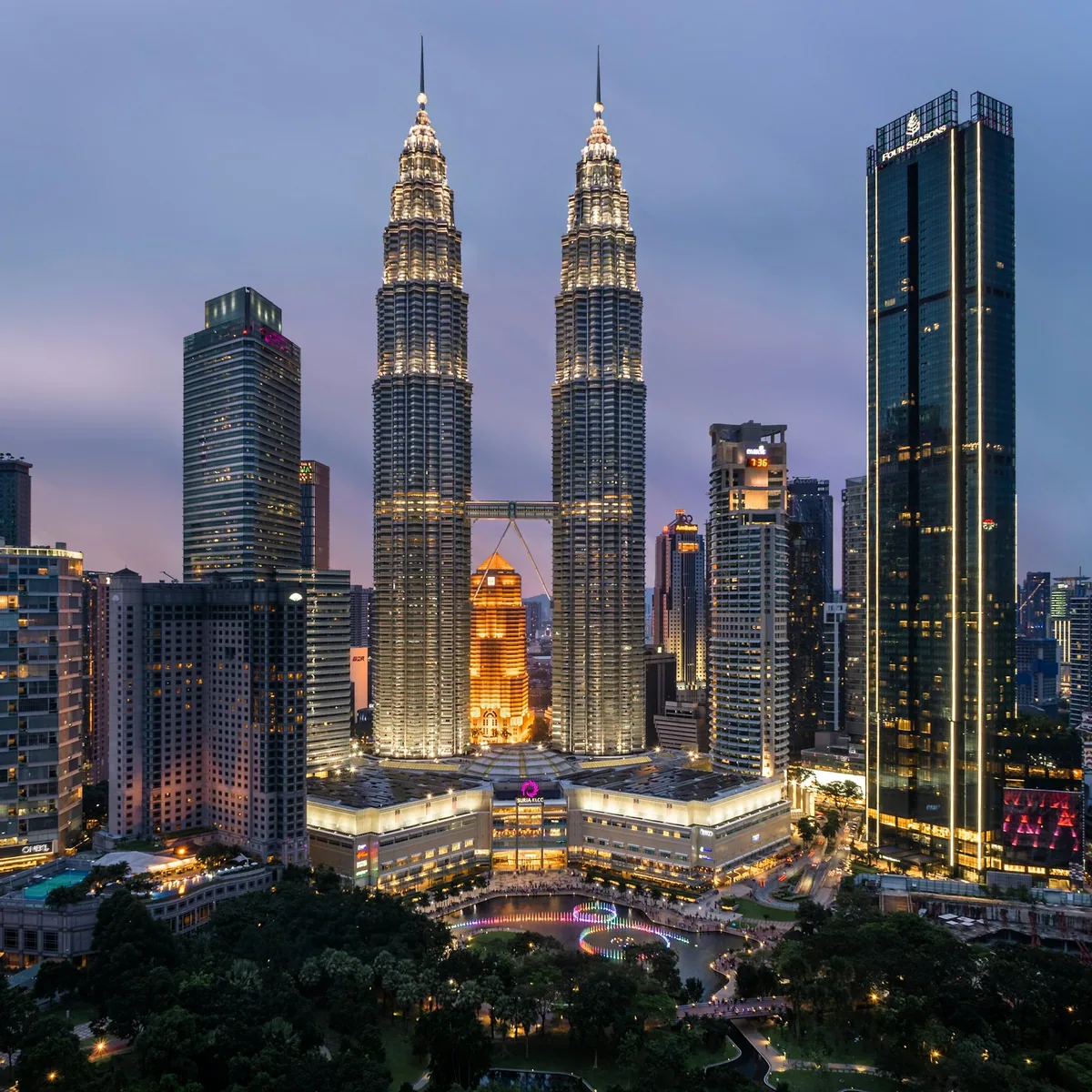 High rise building during night time, Malaysia