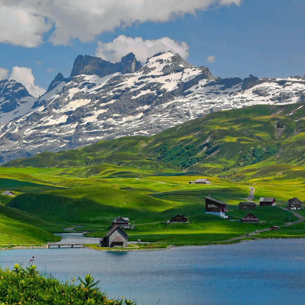 Mountain and houses, Switzerland