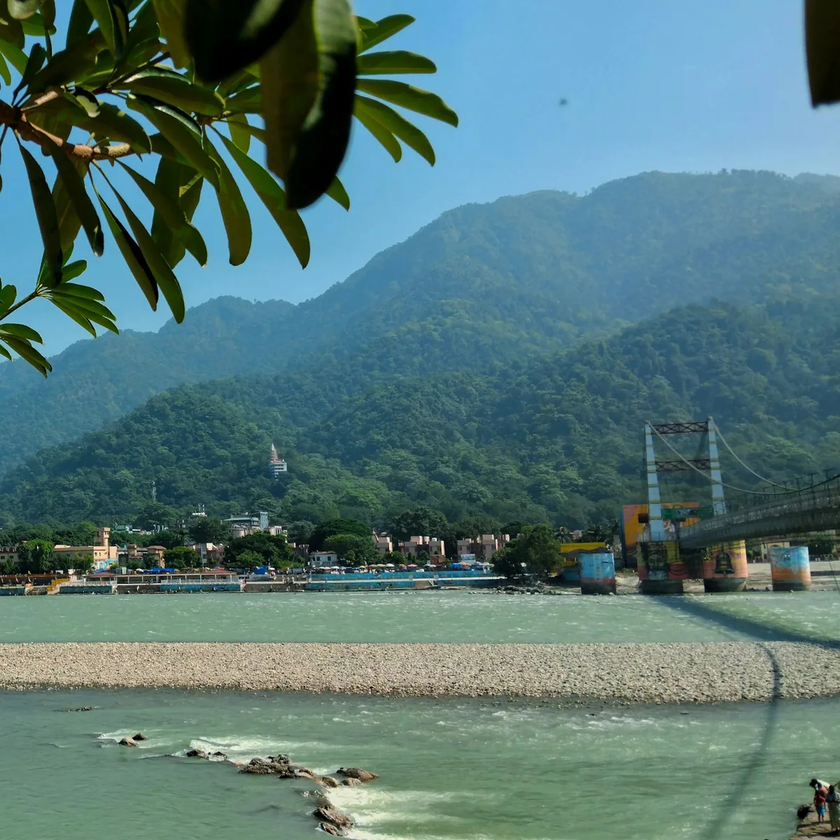A body of water surrounded by mountains and trees, Mussoorie & Rishikesh